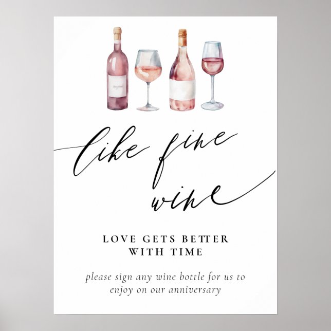 Watercolor Wine Bridal Shower Like Fine Wine Poster (Front)