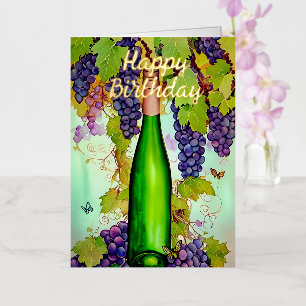 Watercolor Wine & Butterflies Birthday Foil Greeting Card