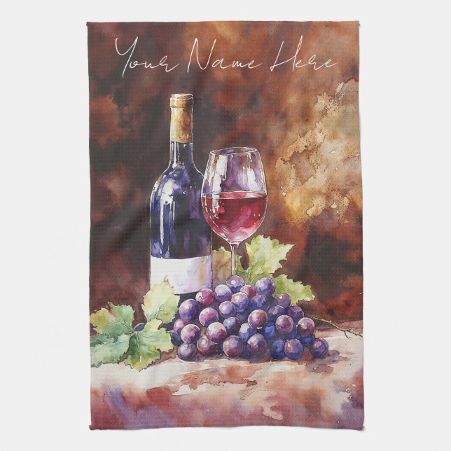 Watercolor Wine Kitchen Towel (Vertical)