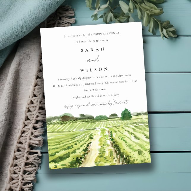 Watercolor Winery Vineyard Couples Invitation de d (Créateur téléchargé)