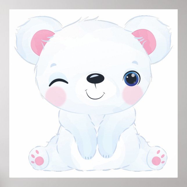 Watercolor Winking Baby Polar Bear Poster (Front)