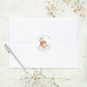 Watercolor Winnie the Pooh Baby Shower Address Classic Round Sticker