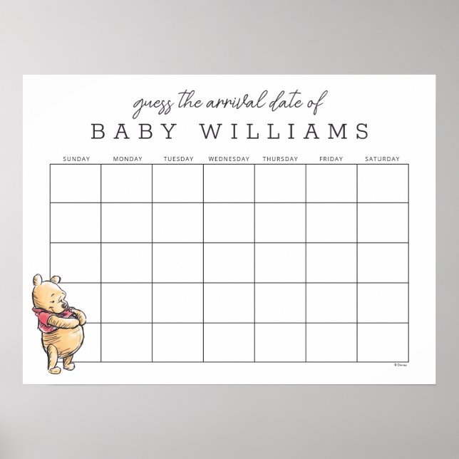 Watercolor Winnie the Pooh | Guess the Due Date Poster (Front)