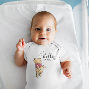 Watercolor Winnie the Pooh Hello I'm New Here Baby Bodysuit