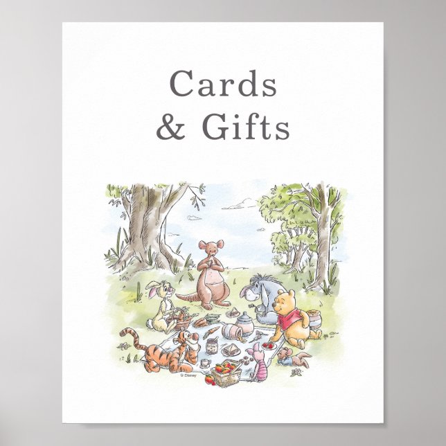 Watercolor Winnie the Pooh Picnic Baby Shower Poster (Front)