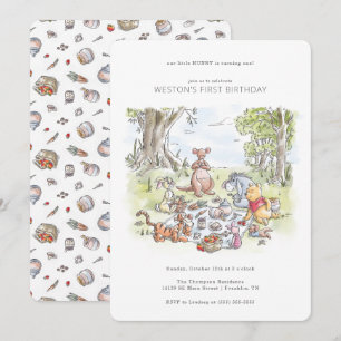 Watercolor Winnie the Pooh Picnic First Birthday Invitation