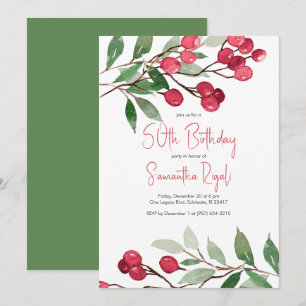 Watercolor Winter 50th Birthday Invitations