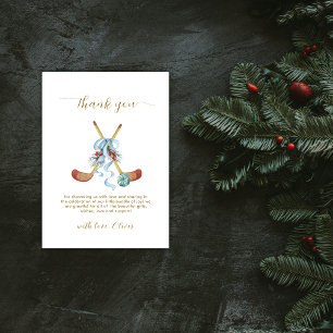 Watercolor Winter All Star Bow Hockey Baby Shower  Thank You Card