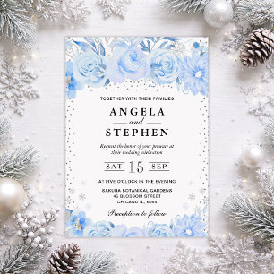 Watercolor Winter Arctic Floral Wedding Invitation