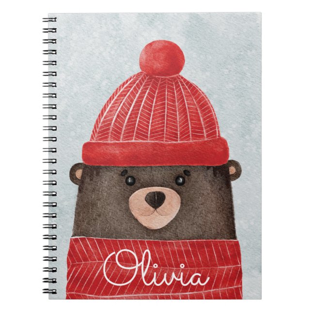 Watercolor winter bear. Christmas woodland animal  Notebook (Front)