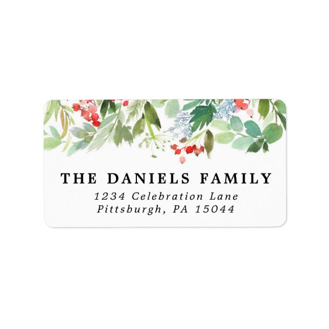 Watercolor Winter Berries and Greenery Label (Front)