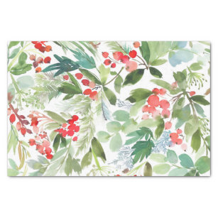 Watercolor Winter Berries and Greenery Tissue Paper