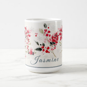 Watercolor Winter Berry Personalized Coffee Mug