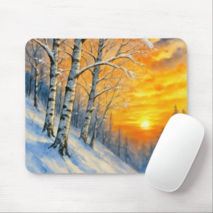 Watercolor Winter Birch Trees Mouse Pad