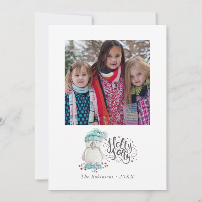 Watercolor Winter Bird Christmas photo Card (Front)