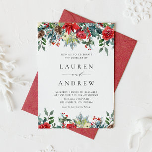 Watercolor Winter Blooms Garland QR Code Wedding Invitation Postcard