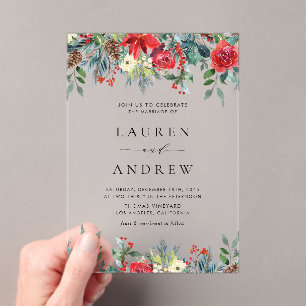 Watercolor Winter Blooms Garland Wedding  Acrylic Invitations