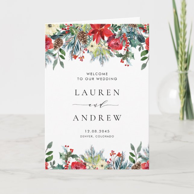 Watercolor Winter Blooms Garland Wedding Program (Front)