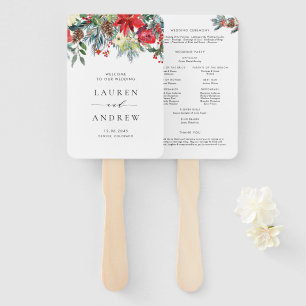 Watercolor Winter Blooms Garland Wedding Program Hand Fan
