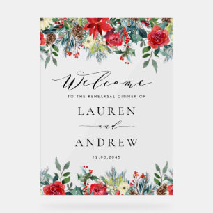 Watercolor Winter Blooms Garlands Rehearsal Dinner Acrylic Sign