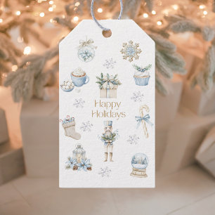 Watercolor Winter Blue Happy Holidays Holiday Gift Tags