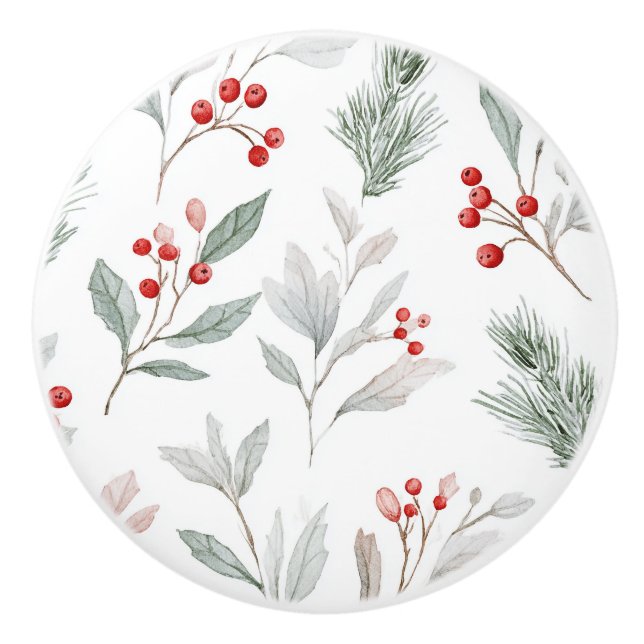 Watercolor Winter Botanical Ceramic Pull (Front)