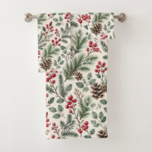 Watercolor Winter Botanical Pine and Berries