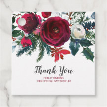 Watercolor Winter Burgundy Flowers Baby Thank You