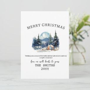 Watercolor Winter Camping Forest Outdoor Christmas Holiday Card