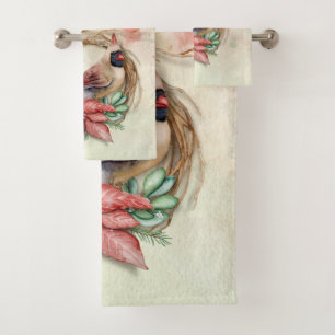 Watercolor Winter Cardinal Bath Towel Set