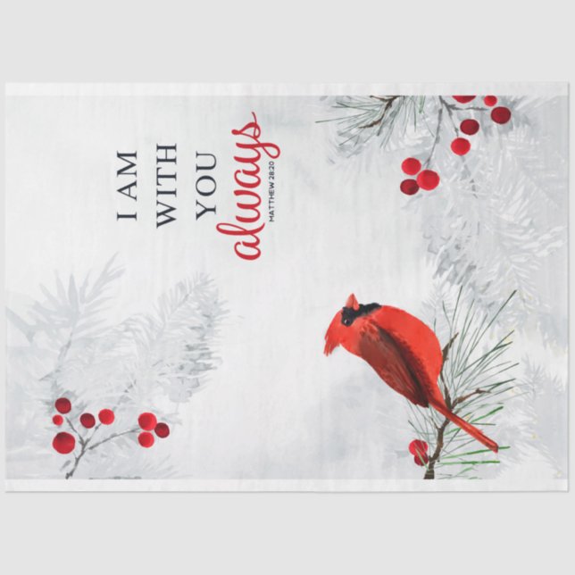Watercolor Winter Cardinal Decoupage Tissue Paper (Front)