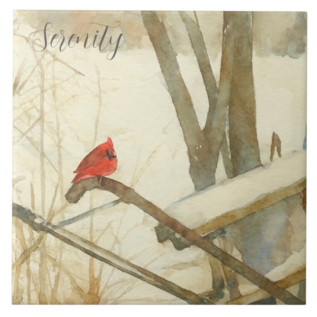 Watercolor Winter Cardinal Tile (Front)