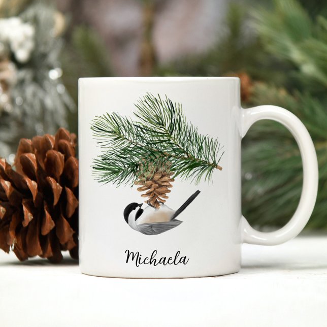 Watercolor Winter Chickadee on Pine Cone Coffee Mug (Creator Uploaded)