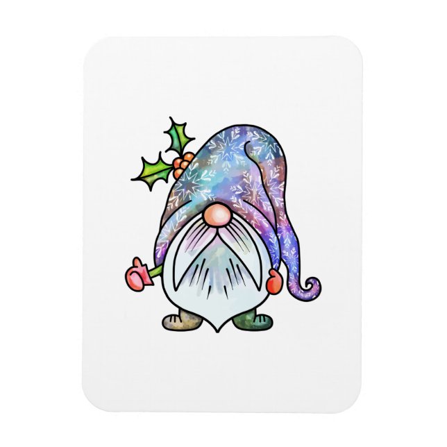 Watercolor Winter Christmas Garden Gnome Magnet (Vertical)
