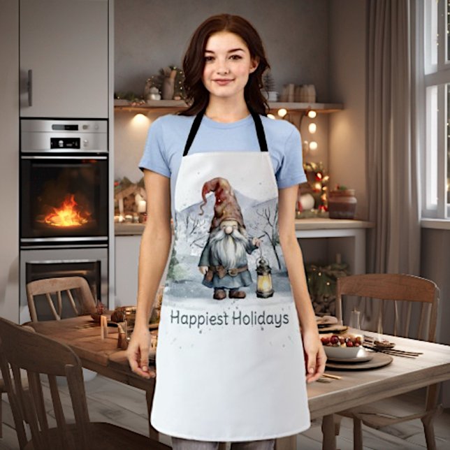 Watercolor Winter Christmas Gnome Apron (Watercolor Winter Christmas Gnome Apron)