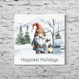 Watercolor Winter Christmas Gnome Canvas Print