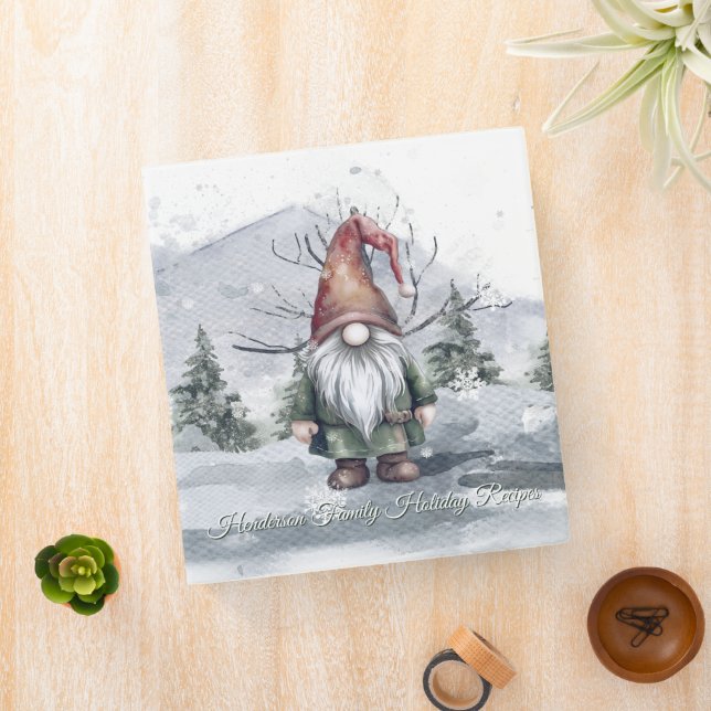 Watercolor Winter Christmas Gnome Custom Recipe Binder (In Situ)