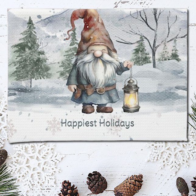 Watercolor Winter Christmas Gnome Kitchen Towel (Watercolor Winter Christmas Gnome Kitchen Towel)