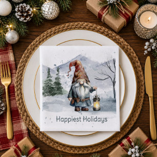 Watercolor Winter Christmas Gnome Napkin