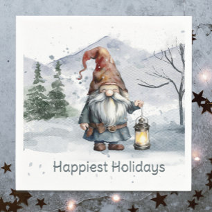 Watercolor Winter Christmas Gnome Napkin