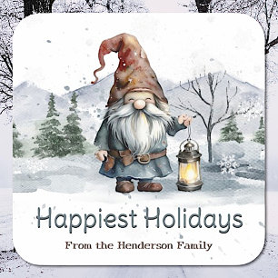 Watercolor Winter Christmas Gnome   White Square Sticker