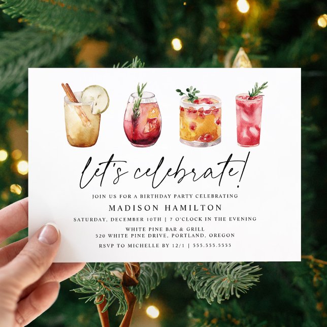 Watercolor Winter Cocktails Birthday Party Invitation (Creator Uploaded)