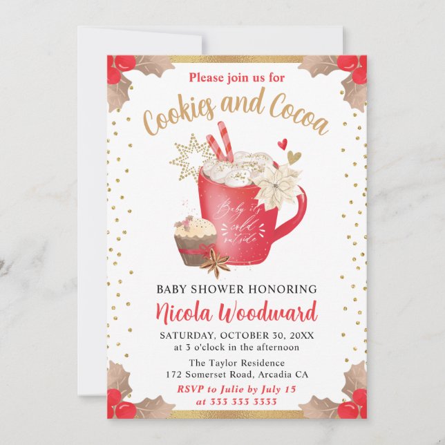 Watercolor Winter Cookies and Cocoa Baby Shower Invitation (Front)