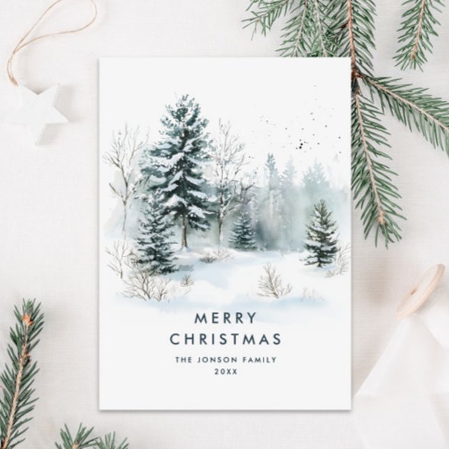 Watercolor Winter Country Landscape Christmas Holiday Card (Creator Uploaded)