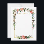 Watercolor Winter Floral Gold Personalized Card<br><div class="desc">Modern Elegant Watercolor Winter Floral Personalized Gold Frame Note Card. Gold Script. Includes beautiful watercolor red poinsettias,  botanical greenery,  winter foliage,  holly berries,  white roses,  cotton,  pine cones and blue berries.</div>