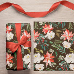 Watercolor Winter Floral Holly Berry Pattern Brown Wrapping Paper<br><div class="desc">Red terracotta big poinsettia flowers and white roses with winter seasonal hunter green foliage and holly leaves with red berries over a dark chocolate brown background making an elegant trendy modern Christmas gifts wrapping paper.        Suitable also for winter / December weddings and birthdays.</div>