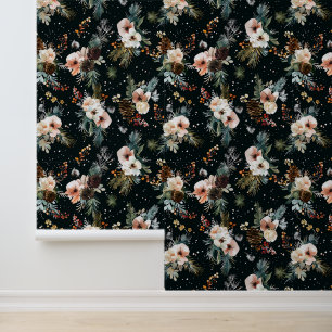 Watercolor Winter Floral Pine Christmas Wallpaper