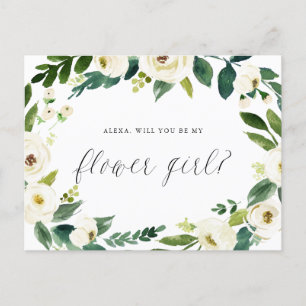 Watercolor Winter Floral Wreath Be My Flower Girl Announcement Postcard