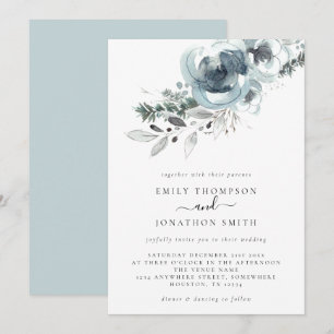 Watercolor Winter Florals Christmas Wedding Invitation