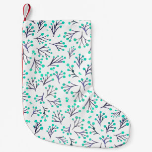 Watercolor winter flowers - aqua and indigo small christmas stocking